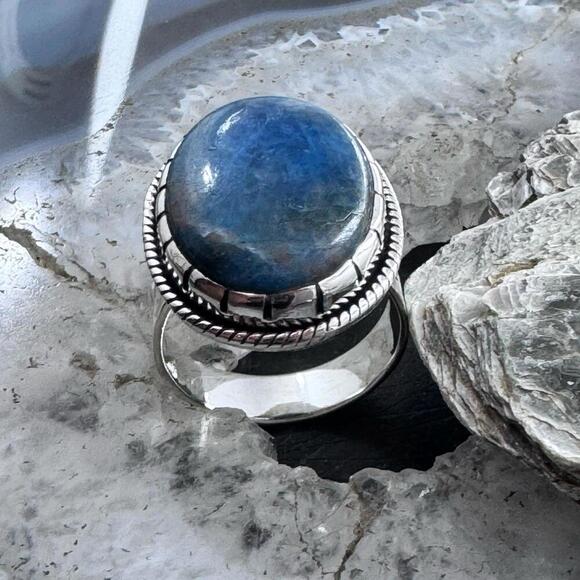 Sterling Silver Southwestern Style Oval Chrysocolla Ring Size 9.5 For Women - Picture 4 of 10